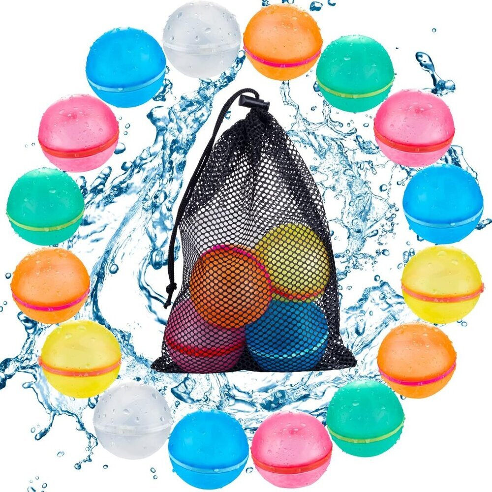 16PCS Magnetic Reusable Water Balloons, Refillable Silicone Bath Pool Beach Toys